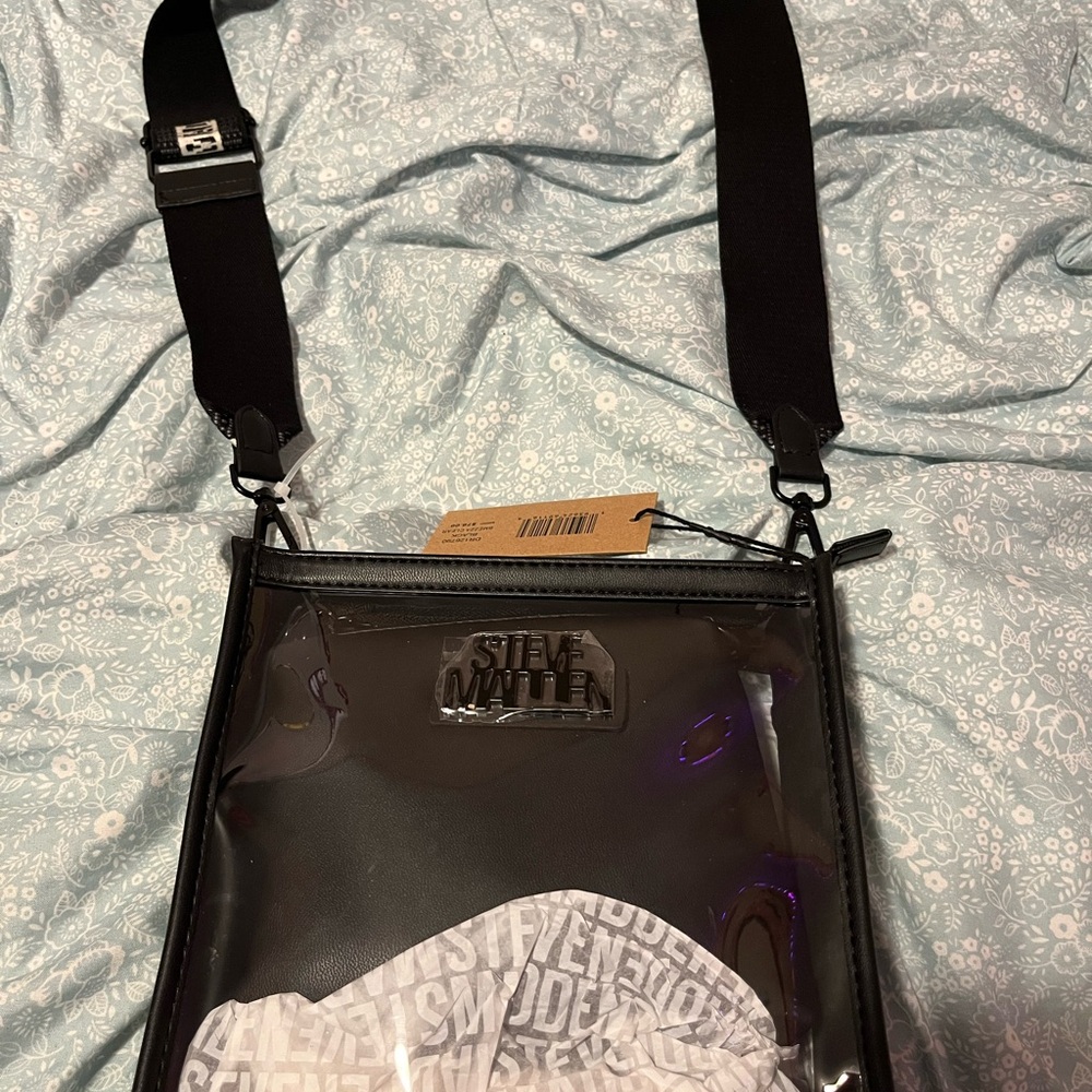 Steve Madden Black Messenger Bag with Glossy Finish